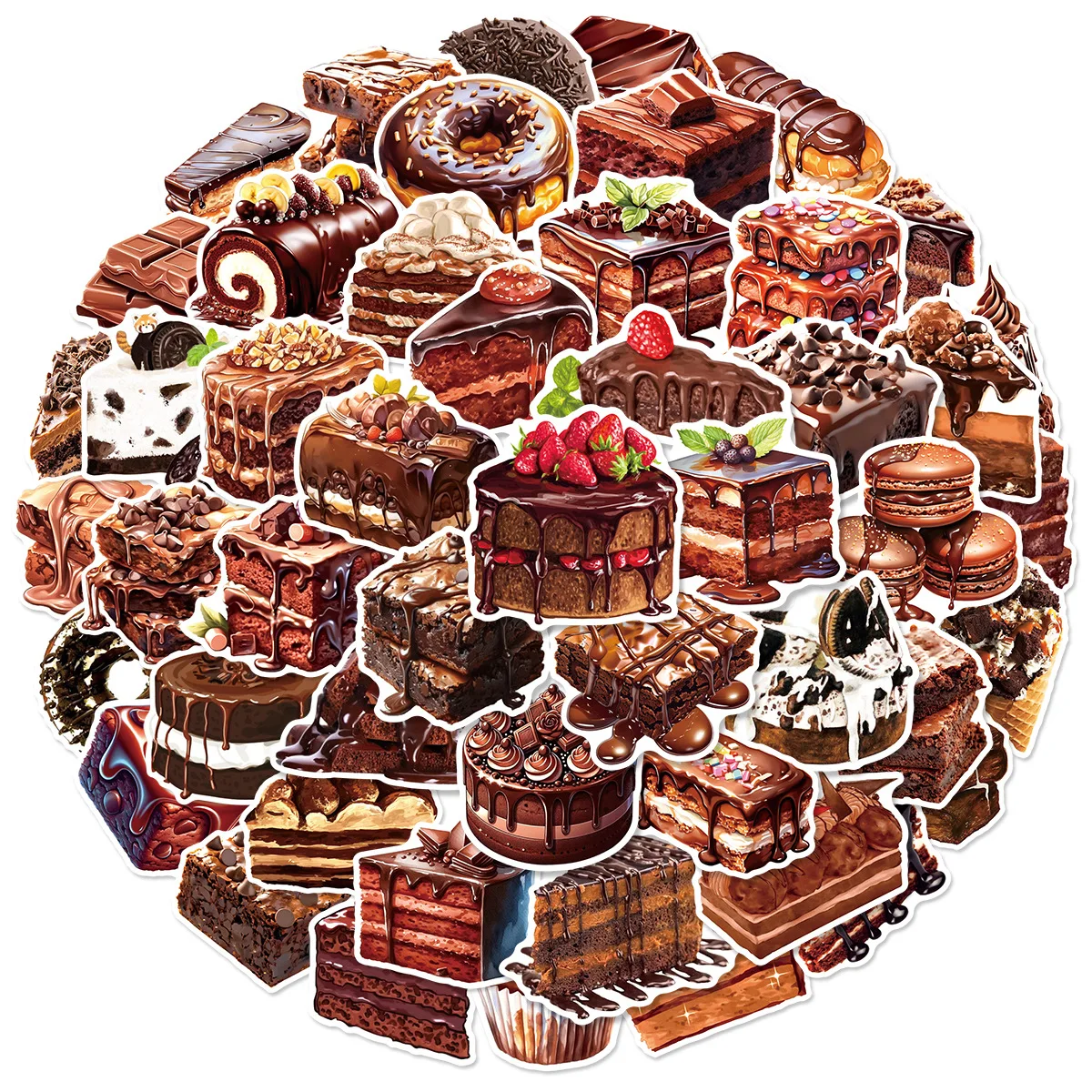 50Pcs Chocolate Cake Dessert Doodle Stickers Waterproof Decoration Stickers for Cup Lunch Box Fridge Scrapbook Notebook Diary