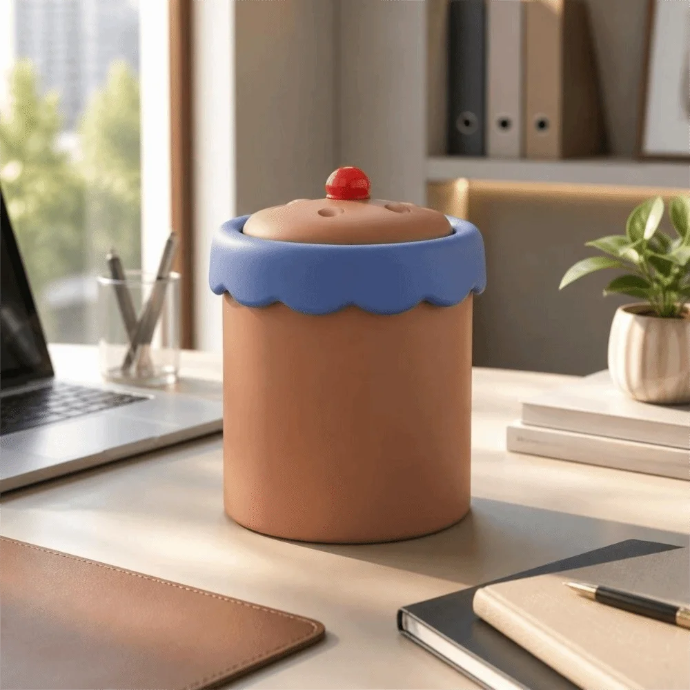 Cute Plastic Desktop Trash Can Cartoon Portable Waste Paper Basket with Cover Stylish Look Garbage Can Student