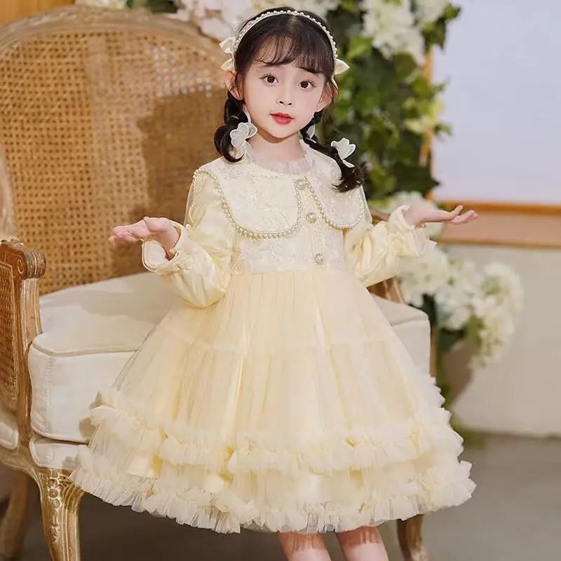 

Kawaii Casual Coat Set Fashion Childrens Clothing Heavy Work Girl Dress 2025 Spring New Baby Flower Girl Dress Princess Dress