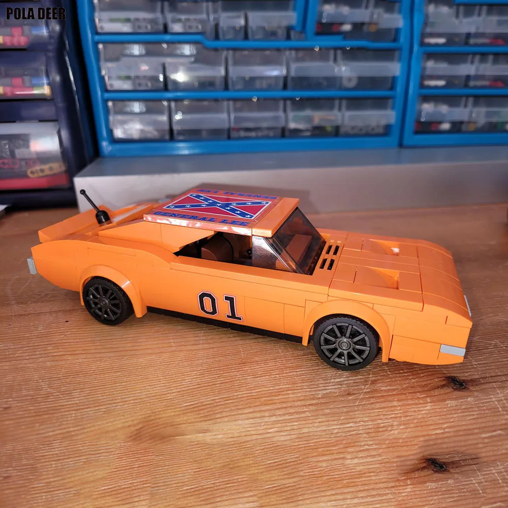 Poladeer 330 шт. MOC General Lee Dodge Charger в стиле ретро, собранный детский игрушечный автобус, мелкие частицы, головоломки, блоки, модель,