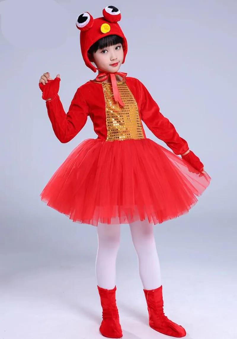 boys girls red fish costume velvet Cosplay Headband Tutu dress Set  Party dance Animal Costume Halloween Gift