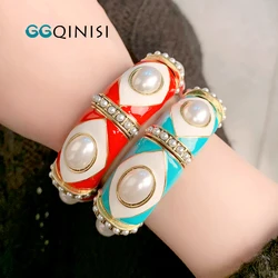 New Statement Elastic Bracelets Bangle for Women Enameled Colorful Bohemia Bracelet Jewelry Vintage Bangles Costume Accessory