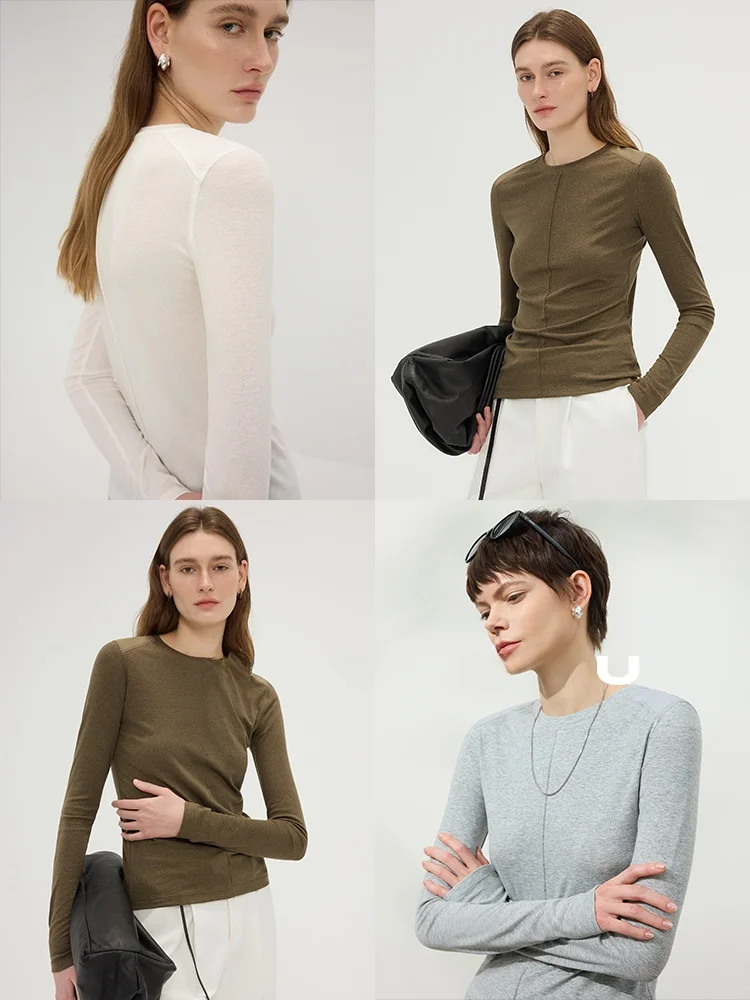 

Роскошная трикотажная футболка с длинным рукавом и льняной основой для женщин, с круглым вырезом, без вкладышей для груди