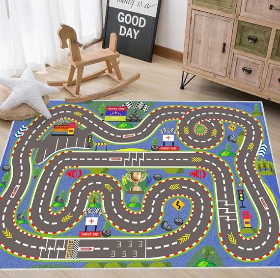Kids Carpet Playmat Car Rug Car Kids Toy Cars and Train Non Slip Play Mat Kids Room City Life Educational Road Traffic Carpet