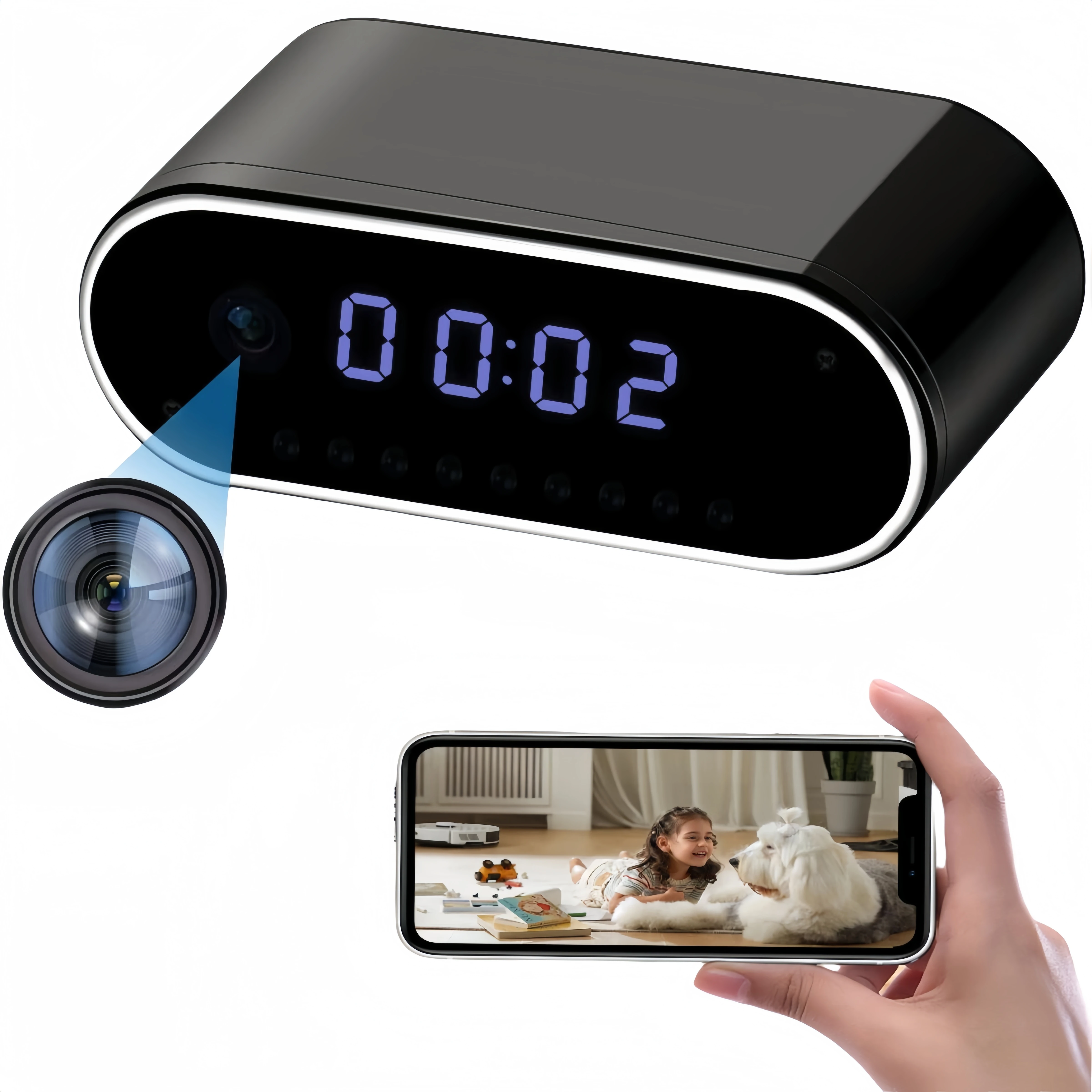 cámara inalámbrica con WIFI 1080P HD, reloj con alarma de tiempo, visión nocturna, Monitor de protección de seguridad interi