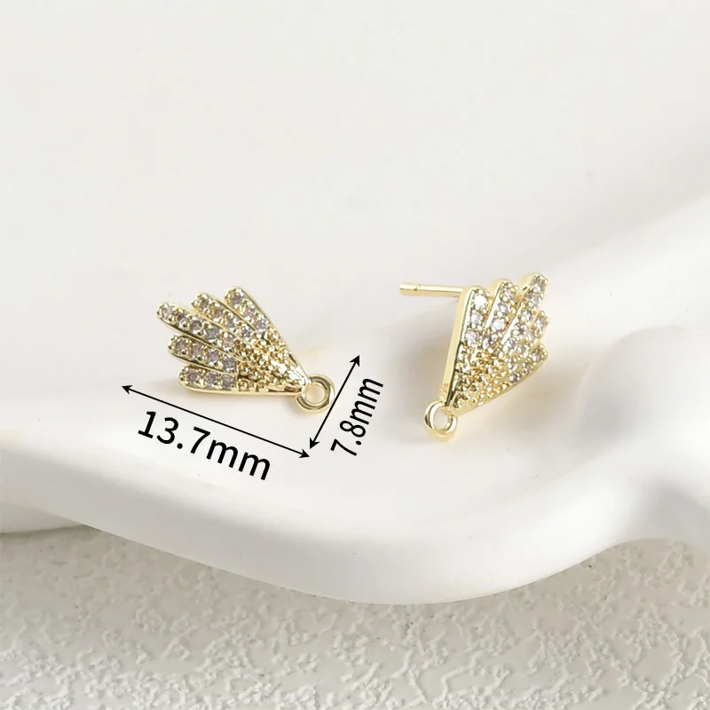 2/6PCS Fan-shaped zircon Post Earring Stud with loop,Connector Pendant for DIY Earrings Making Supplies