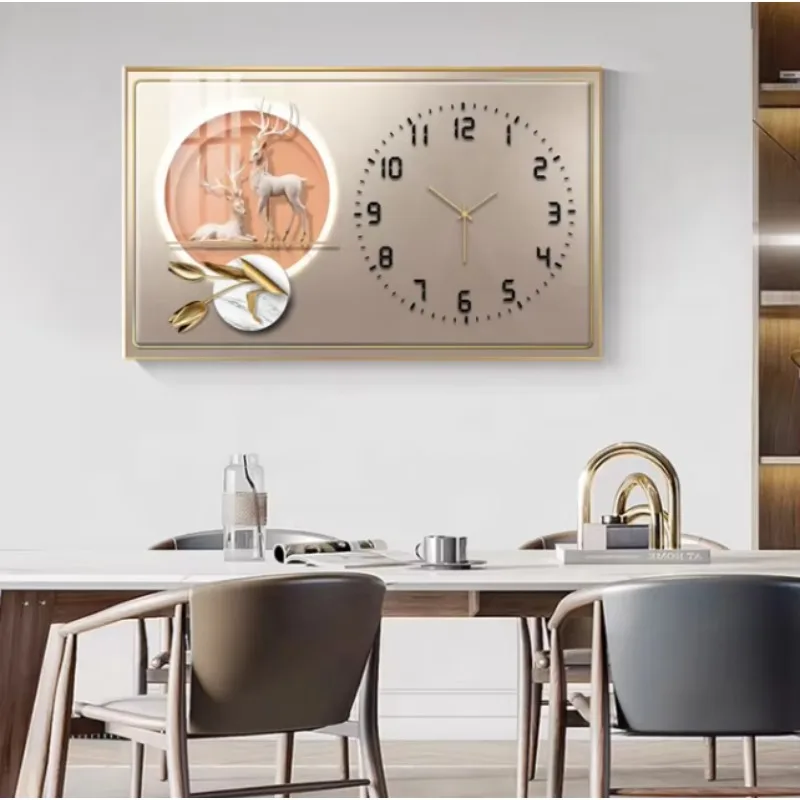 

Hot Selling Luxury Modern Painting Landscape Crystal Painting Wall Clock Horizontal Decorative Painting Clock