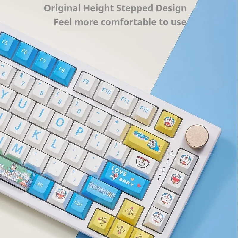 Imagem -06 - Keycaps Temáticos Doraemon 126 Teclas Perfil Cereja Pbt Sublimação Térmica Teclado Mecânico Anime Azul Keycaps Jogo 2024