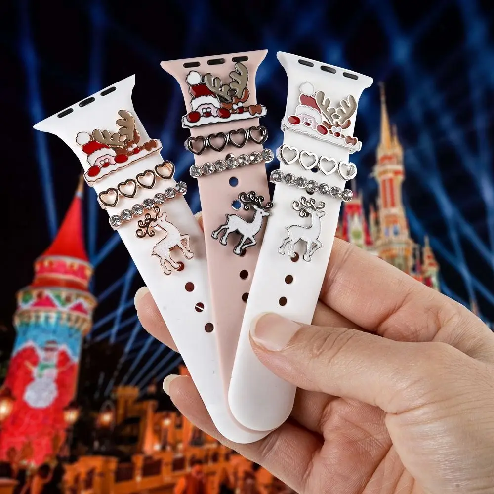 Metal Christmas Watch Band Ornament Santa Elk Decorative Tool Decorative Nails Fashion Strap Accessories for Apple Watch Band