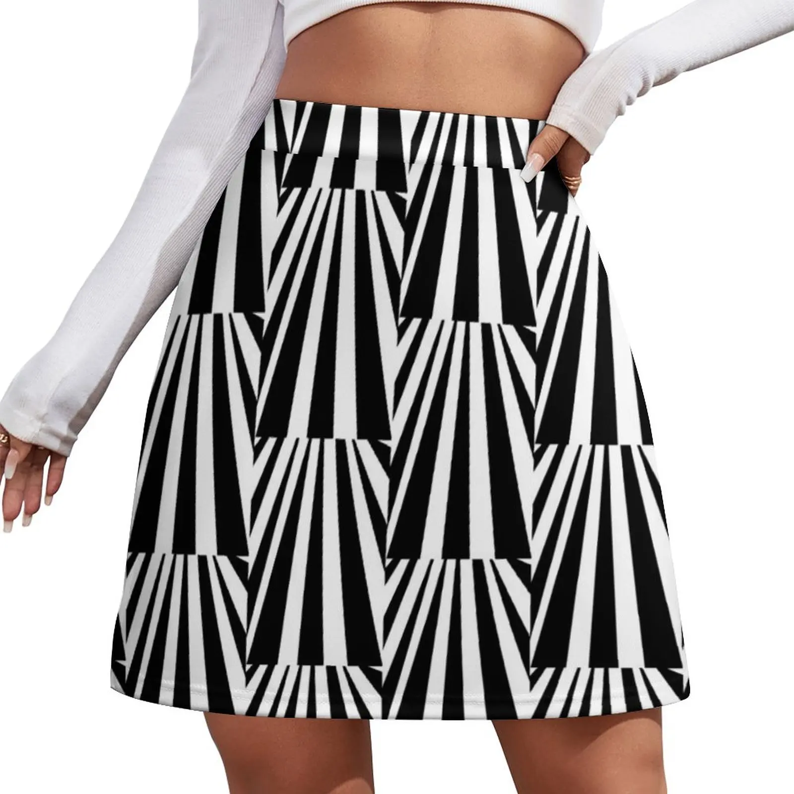 

Monochrome Abstract Op-Art Stripes Mini Skirt skirts for womens 2025 korean fashion korean style Mini Skirt