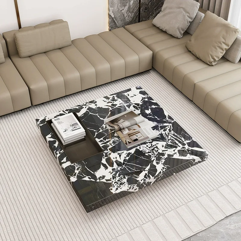 Natural luxury stone snow mountain orchid coffee table Italian minimalist living room home square Internet celebrity designer fl