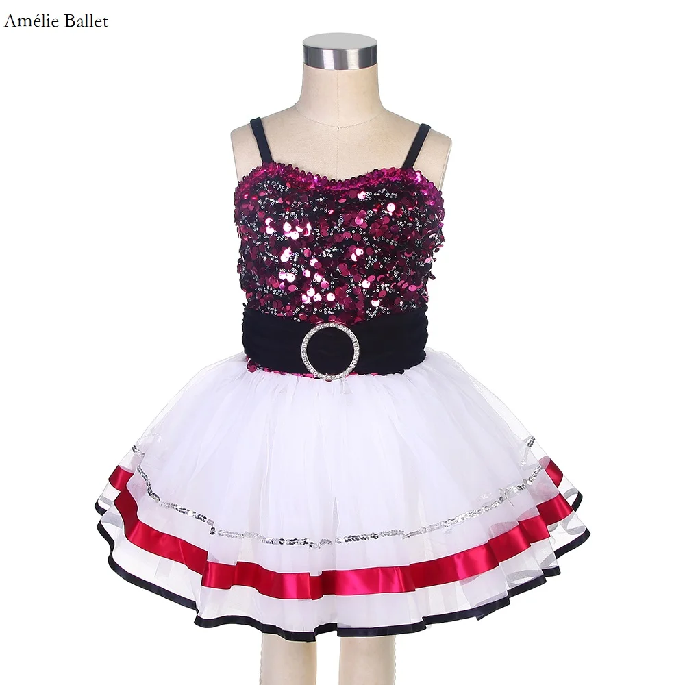 15014 Rose Red Sequin Top Mieder Kind Leistung Dance Kostüme Jazz & Tap Ballett Leistung Tutu Ballerina Tanz Kostüm