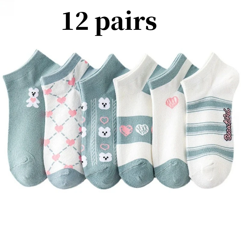 

6/12Paar Sockenetàalau blaue weiße Baumwolle Socken Frauen Cartoon Knöchel Socken Mädchen Socken.