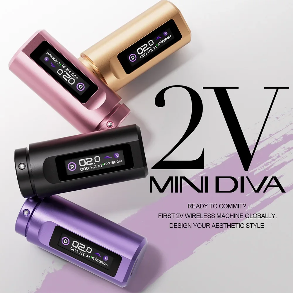 2026 Wholesale POPU Mini Diva Voltage 2V Kick-Start&Dot Mode Wireless Tattoo Machine Scar Camouflage SMP PMU Permanent Makeup Ma