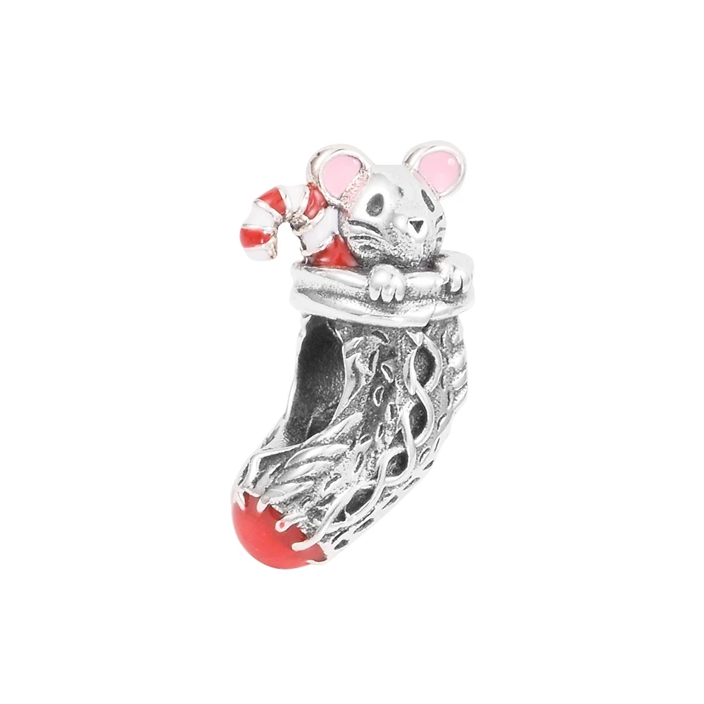 

Christmas DIY Beads Festive Mouse & Stocking Charm Mother Kids 925 Silver Kralen Voor Sieraden Maken Beaded Bracelets Bolitas