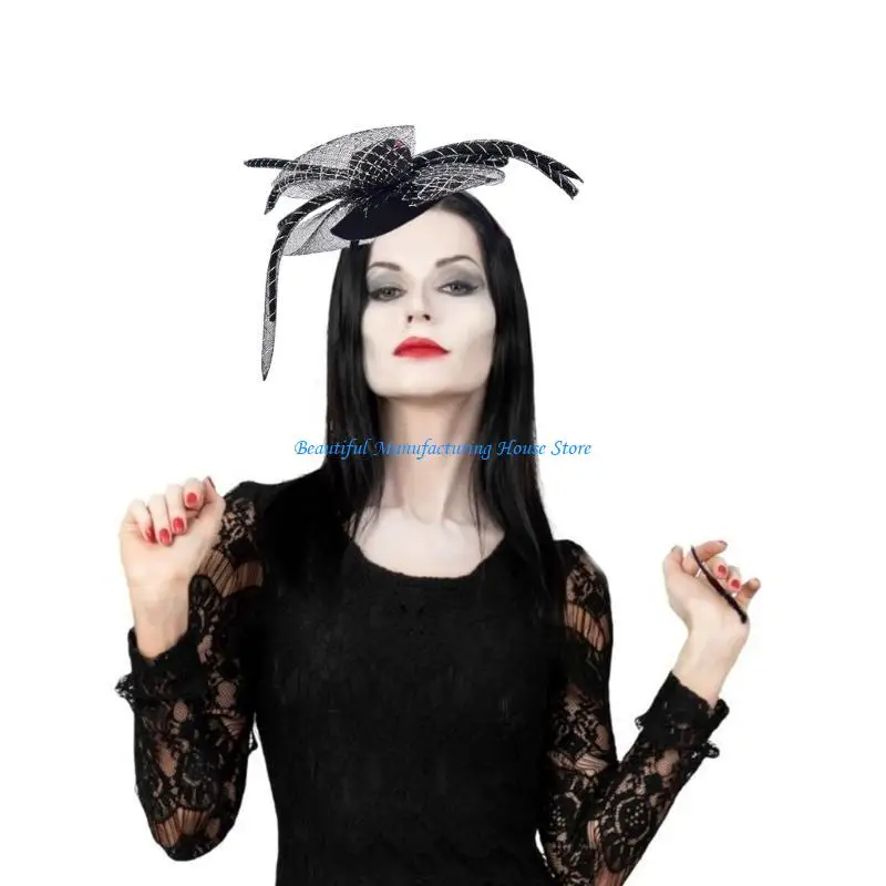 E56A قبعة علوية وعناكب سوداء للشعر، حامل شعر، حامل شعر للهالوين، زي حفلات تنكرية، أغطية رأس للأطفال والنساء