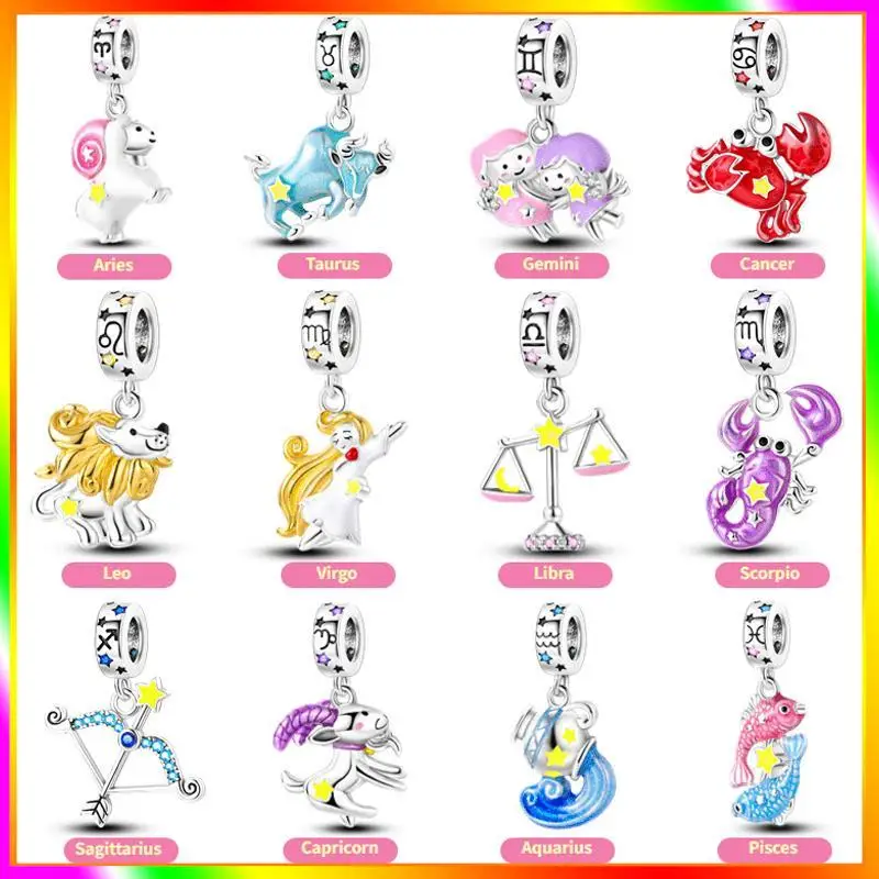 

Luminous Color Changing Constellation Animal Shape Charm Bead Fit Pandora Original Bracelet Women Silver Pendant Bead Jewelry