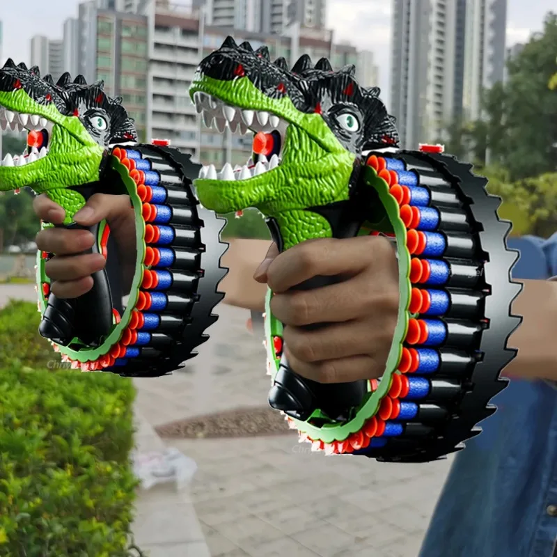 Spinning Dinosaur Wrist Gun Soft Bullet Gun Toy Kids Boys Toys Electric Burst Pistol Parent Blaster Shooting Game Brithday Gifts