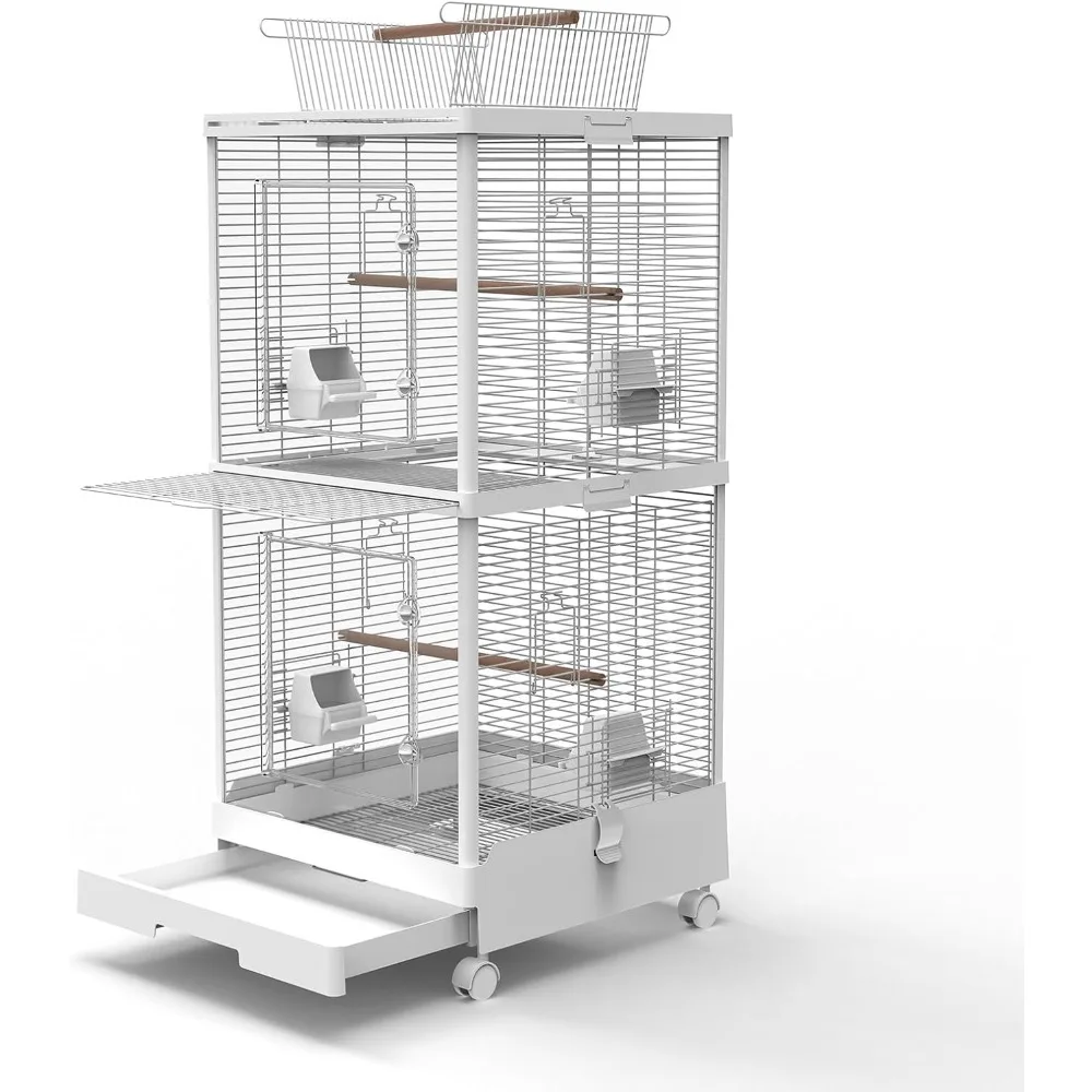 

2-in-1 Dividable Double Flight Cage, Tall Bird Cage with Play Top & Clear View Front for Parakeets, Cockatiels, Lovebirds, 2-Lev