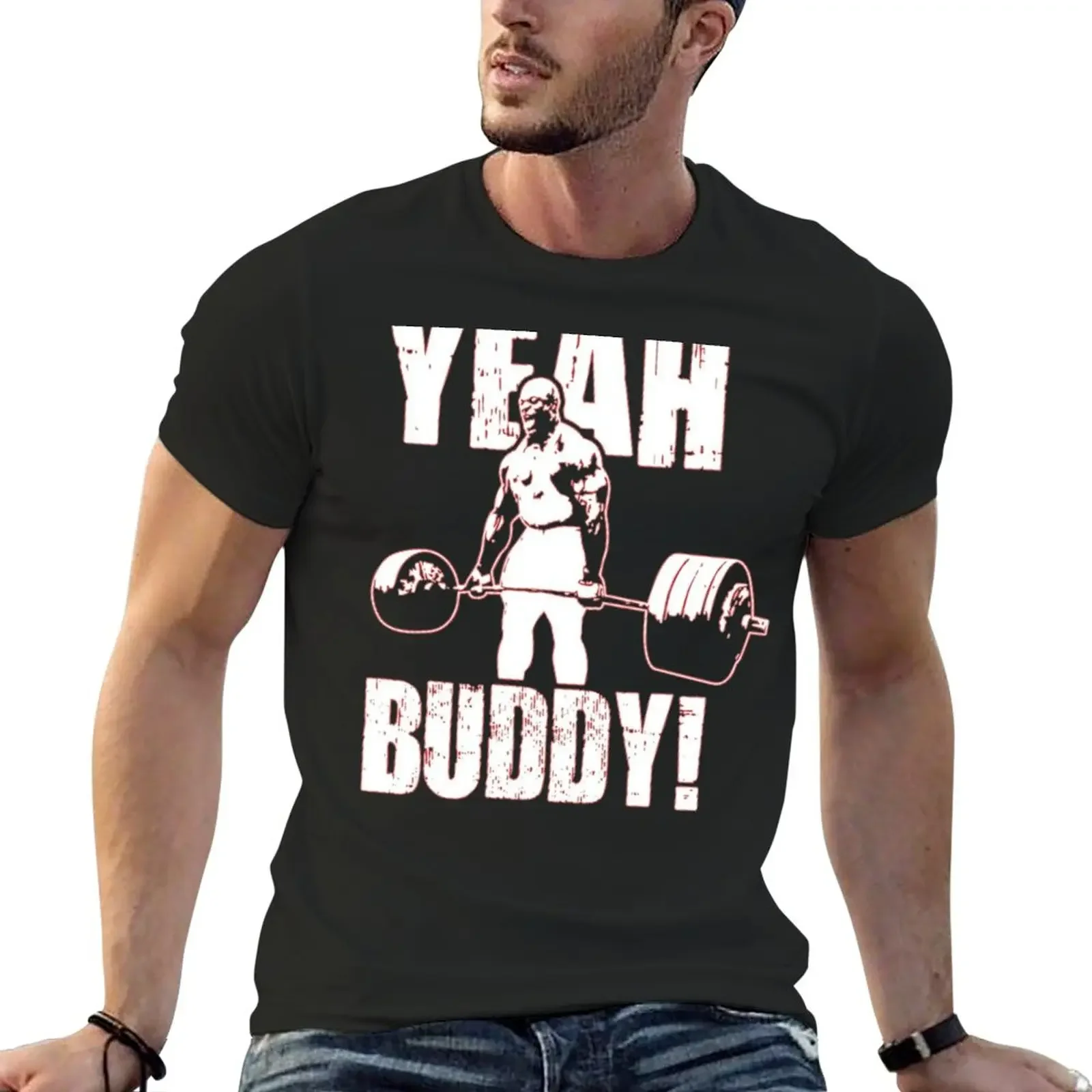 New YEAH BUDDY! Red background Ronny Coleman collection T-Shirt oversized t shirt kawaii clothes black t-shirts for men