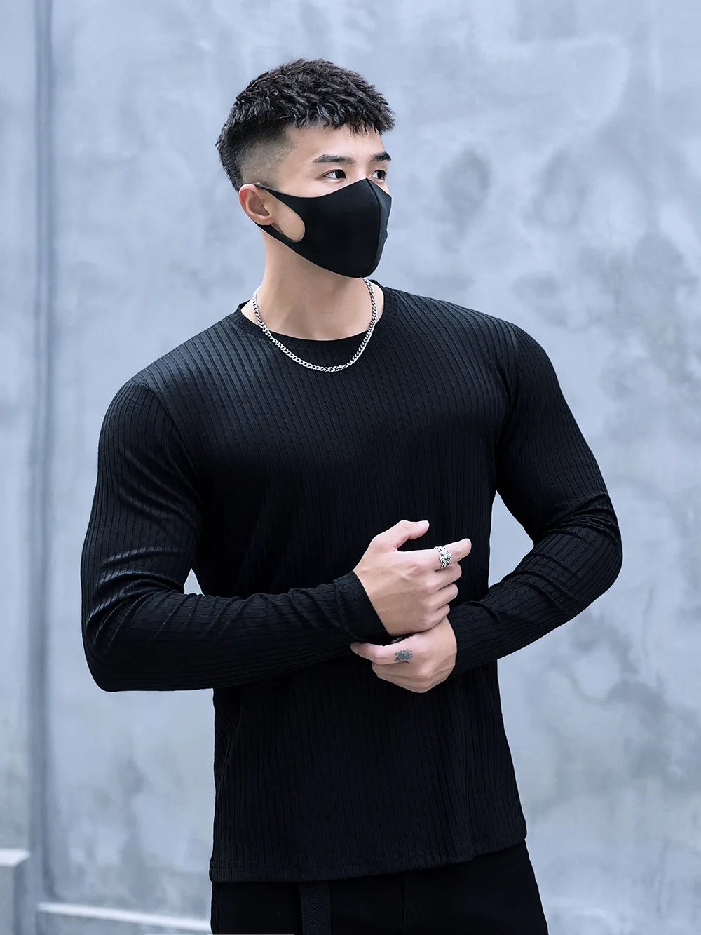 Men's long sleeve fitness blazer slim sweater sports casual long sleeve T-shirt training top