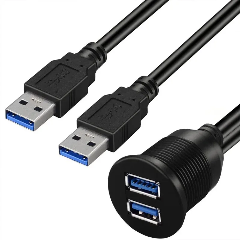 AMEXIAOXU  2 Ports Dual USB 3.0 AUX Flush Mount Car Mount Extension Cable For Car Truck Boat Motorcycle Dashboard Panel - 3Ft