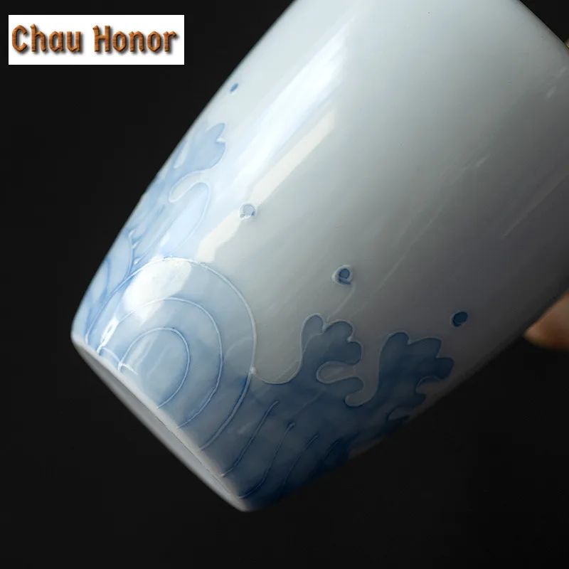 200ml Handmade Engrave Sea Wave Art Tea Pitcher Jade Porcelain Justice Cup Tea Maker Divide tea Cha Hai Kung Fu Teaware Items