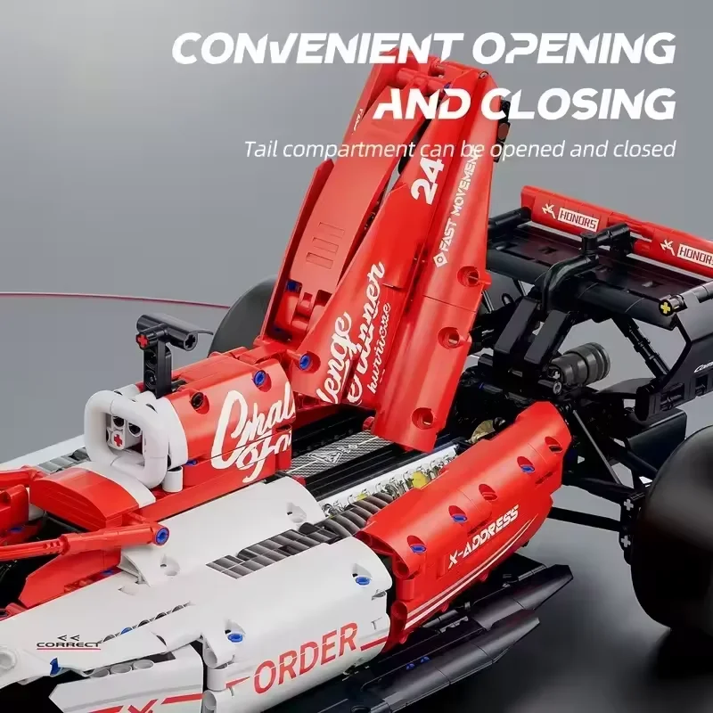 Red 1:8 Race Car Building Set 1700+PCS MOC DIY Car Model Kits Collectible Racing Toy Birthday Gifts For Kids And Car Enthusiasts