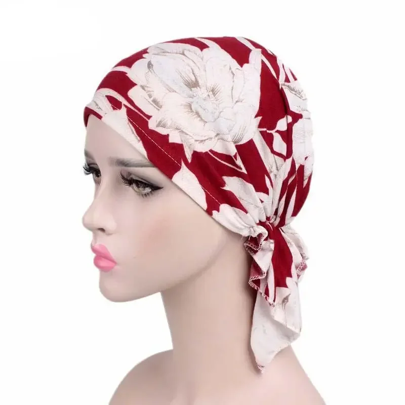 2024 NEW Fashion Women Flower Muslim Ruffle Cancer Chemo Hat Beanie Scarf Turban Head Wrap Cap Printed Headwear Lady Hats New