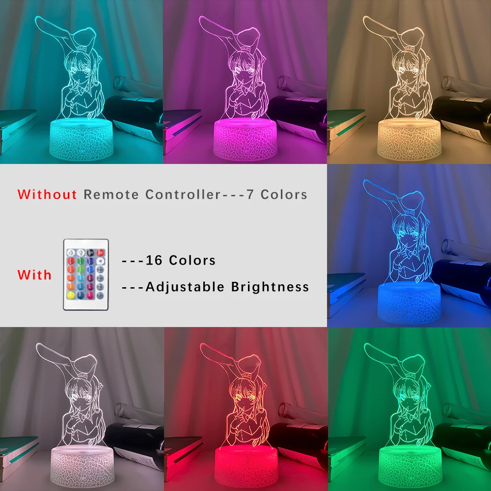 3D Illusion Led Nightlights ANIME Light Lamp Multi Color Changing Lampara BUNNY GIRL SENPAI MAI SAKURAJIMA KAWAII For Xmas Gift