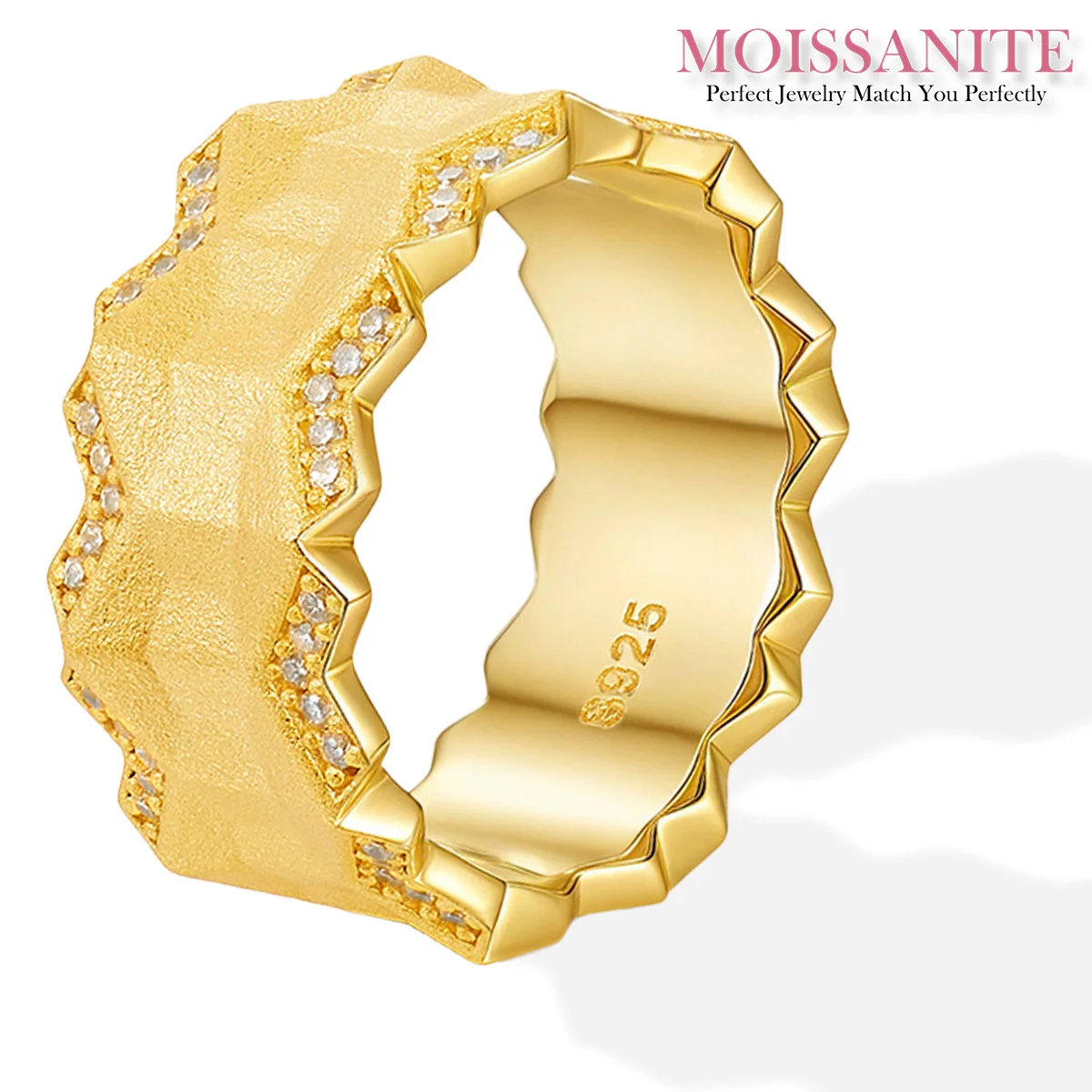 

0.5CTW Moissanite Brushed Ring 925 Sterling Silver 18K Gold Plated Geometric Band Unisex Comes with GRA Certificate