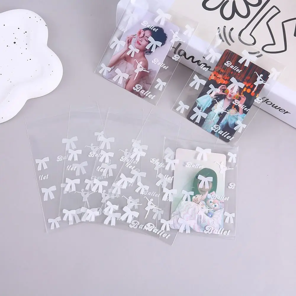 50pcs Disposable Self-Sealing Idol Card Sleeves Sweet Cartoon Ballet Bow Package Photo Postcards Card Cover Star Card Packing