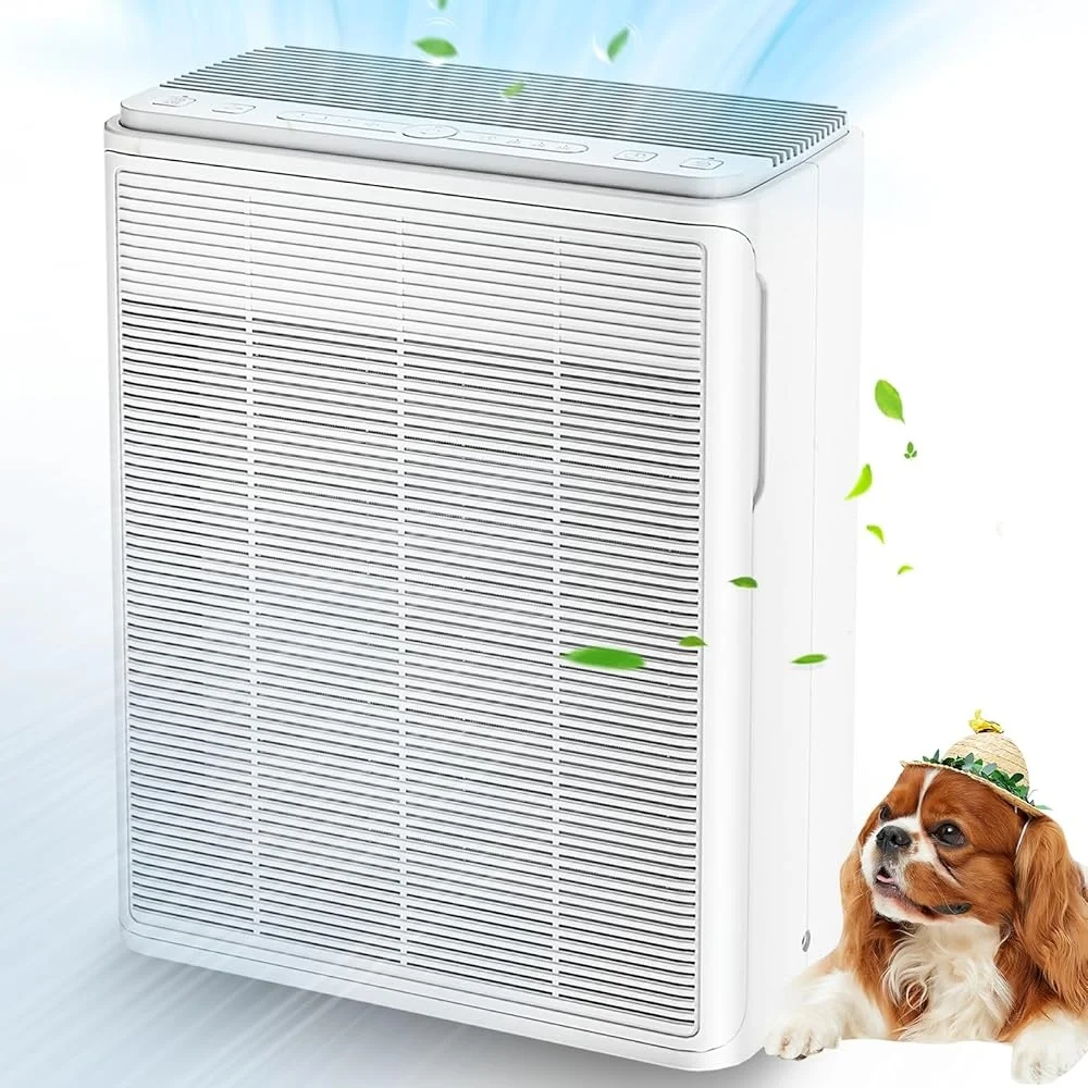 Powerful Air Purifier Large Rooms Up to 2000 sqft Quiet Operation 24W Motor Removes Pets Dander Smoke Odor H13 HEPA Filter