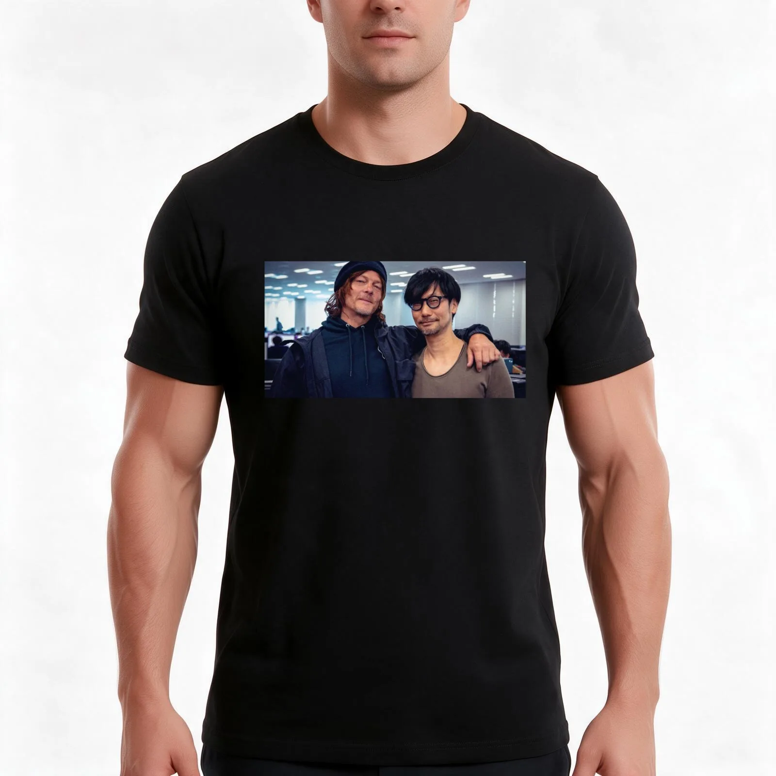 REEDUS & KOJIMA T-Shirt, Summer Casual Cotton Tee, Oversized Streetwear Tops, Vintage Graphic Print, Loose Fit Short Sleeve