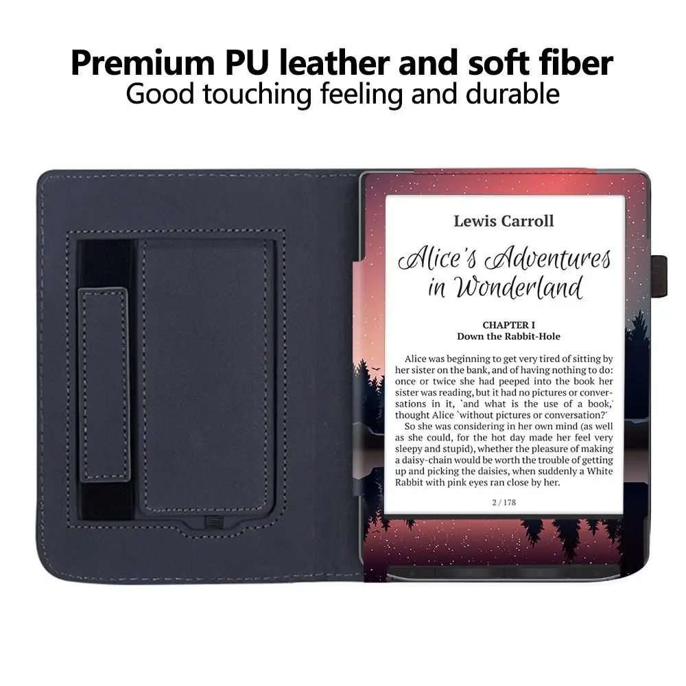 Smart Case para Pocketbook Verso, Verso Pro, Leather eReader Cover, Auto Sleep, Wake com Hand Strap, Kickstand, PB629, 634, 6"