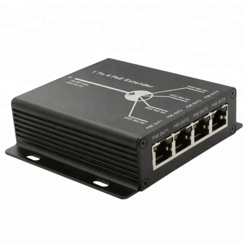 Extend 120m transmission distance with 10/100M LAN, 4 Port IEEE802.3at 25.5W PoE Extender / Repeater for IP camera