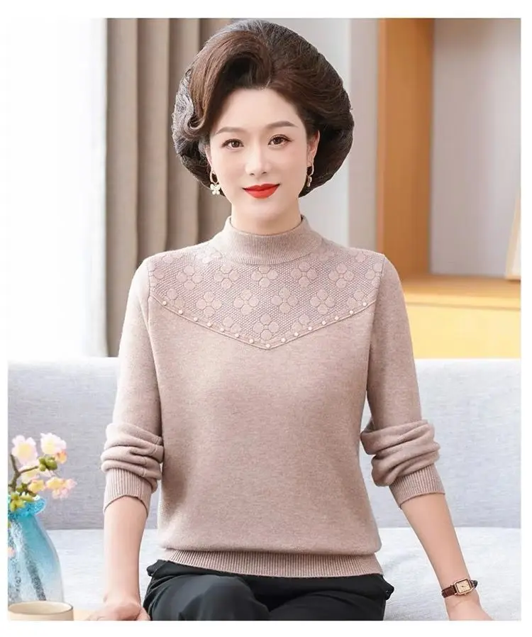 M-3XL تريكو ملابس الشتاء امرأة جديدة رشاقته المخملية الخريف المرأة سترة الصوف الساخن منتصف العمر الأم البلوز القمم