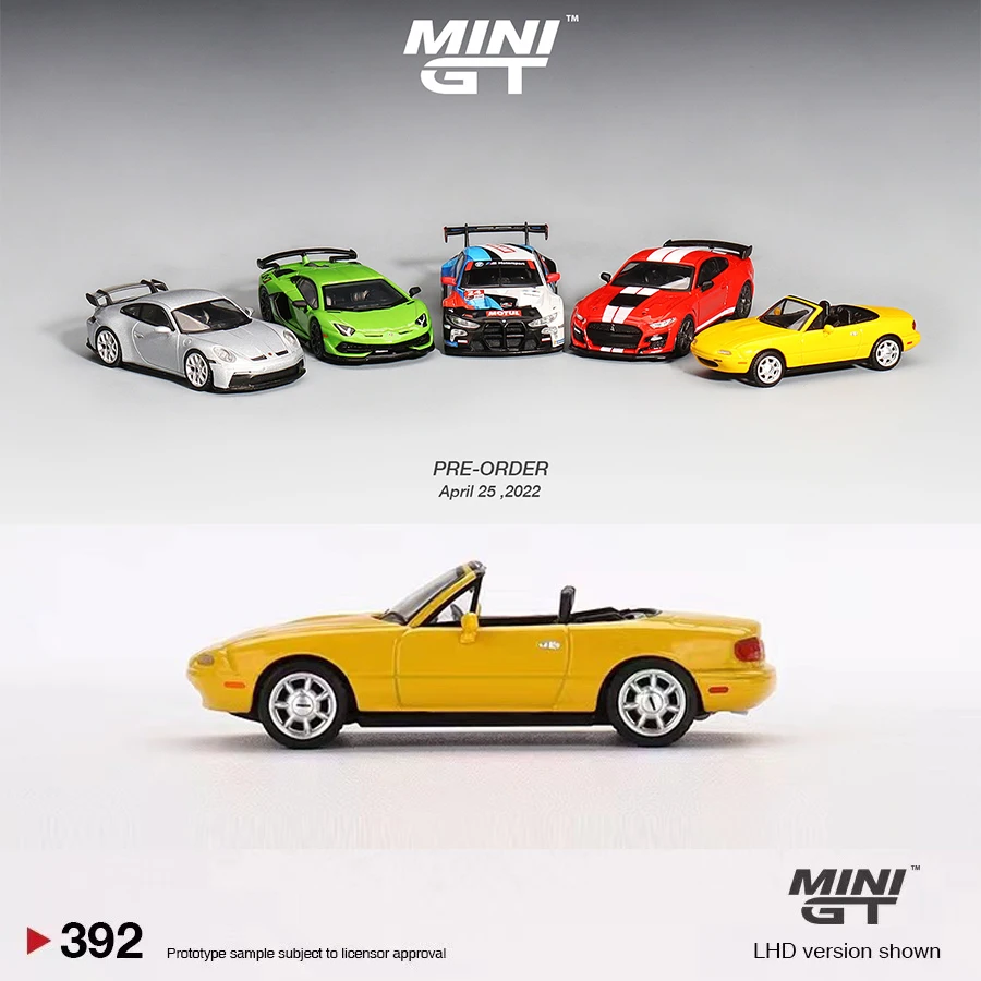 MINI GT 1:64 Model Car  Miata MX-5 (NA) Alloy Die-Cast Vehicle Display-Sunburst Yellow MGT00392-LHD