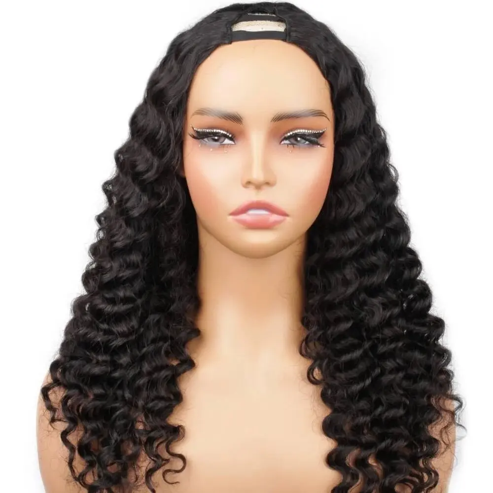 250 Density V Part Deep Wave Human Hair Wig 32 Inch V Part Wig No Leave Out U Part Wig Brazilian Human Hair Remy Hair Wig
