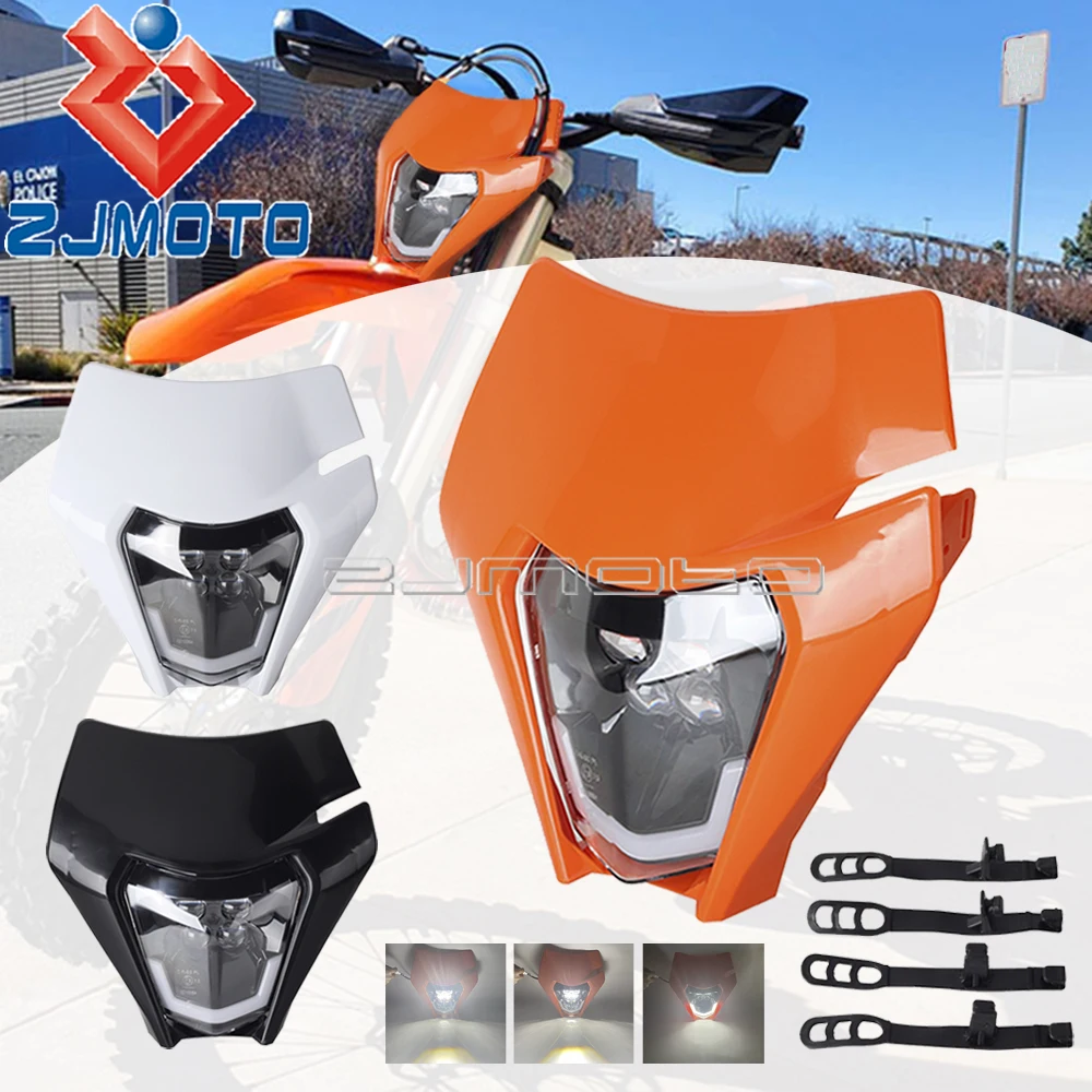 Dual Sport Motorcycle E8 LED Headlight W/ Mask For SMC XC-W EXC EXC-F Orange 250 300 350 450 500 690 Six Days Enduro Headlamp