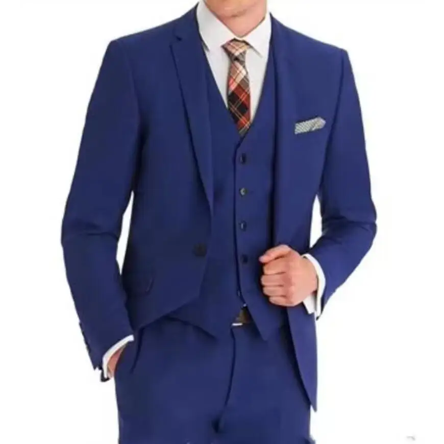 

High Quality Groom Men Suits Notched Lapel Groom Tuxedo Royal Blue Wedding/Prom/Dinner Best Man Party Blazer (Jacket+Pants+Vest)