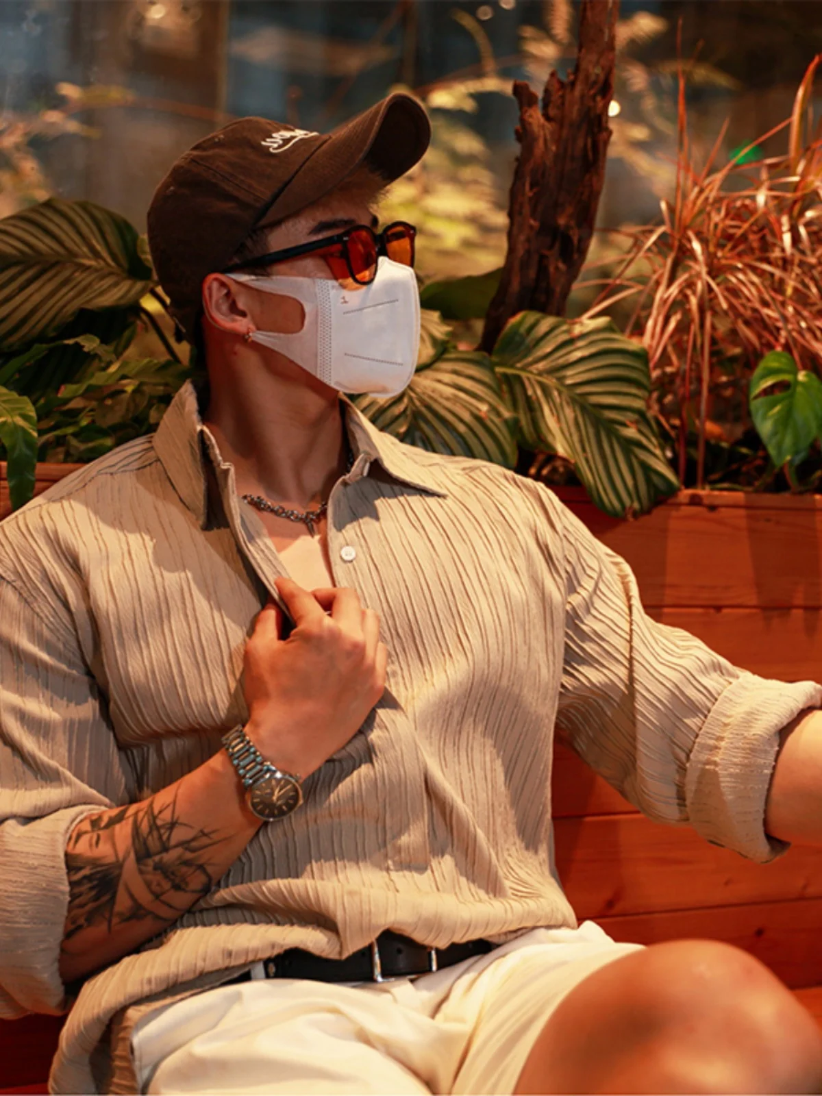 

Ele Briti Sle Men's Long Sve irt Trendy Striped Texture irt Jaet Haome Casual Loose Fit Four Seasons