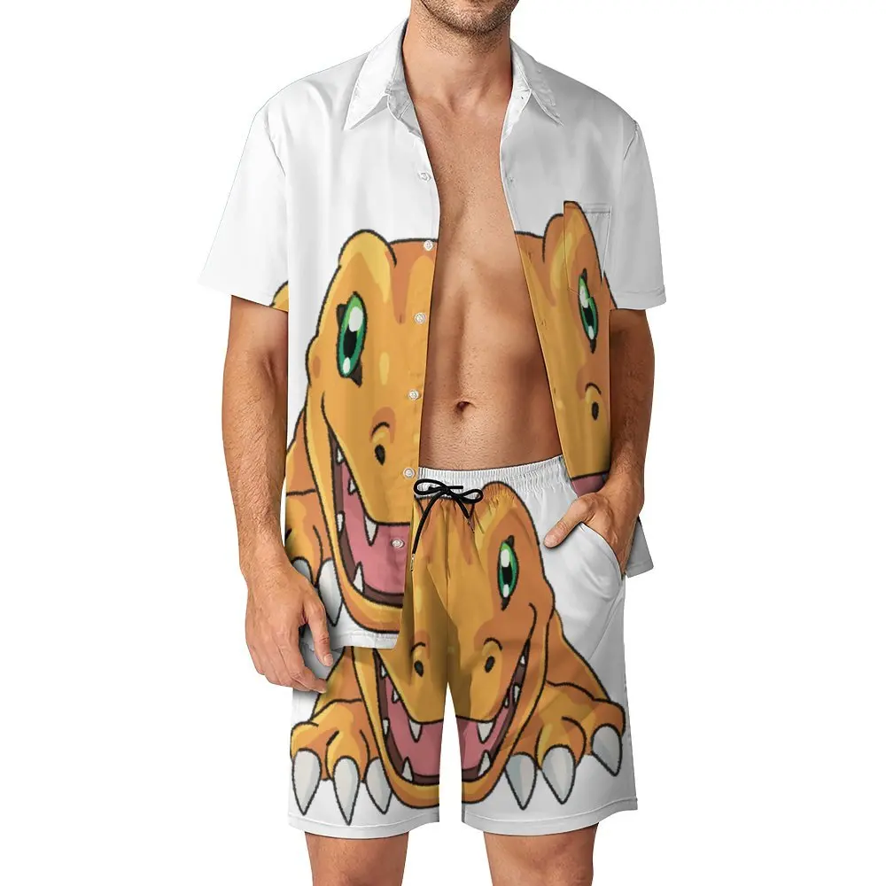 Anime Peeker Digital Monster Agumon for S  Shopping Men's Beach Suit Casual Graphic 2 Pieces Suit Vintage