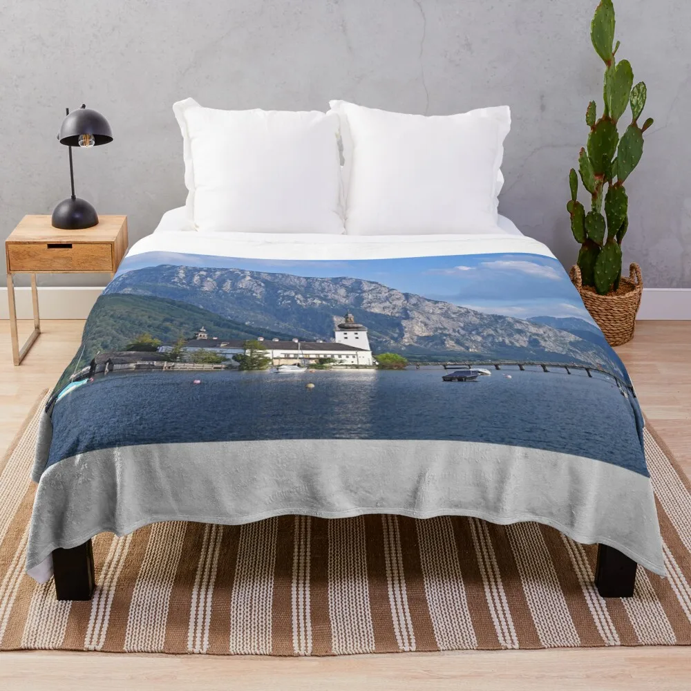 Water Castle Schloss Ort Orth on lake Traunsee in Gmunden Austria Throw Blanket Bed Fashionable Decorative Throw Blankets