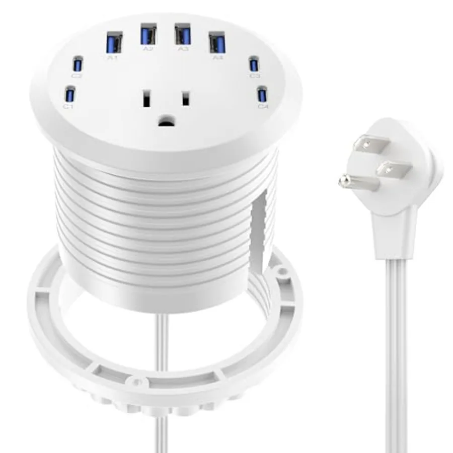 

Встраиваемая настольная розетка: 1 AC-розетка, 8 USB-портов для зарядки, выдвижная розетка с отверстием 3 дюйма для конференц-столов и прикроватных тумбочек