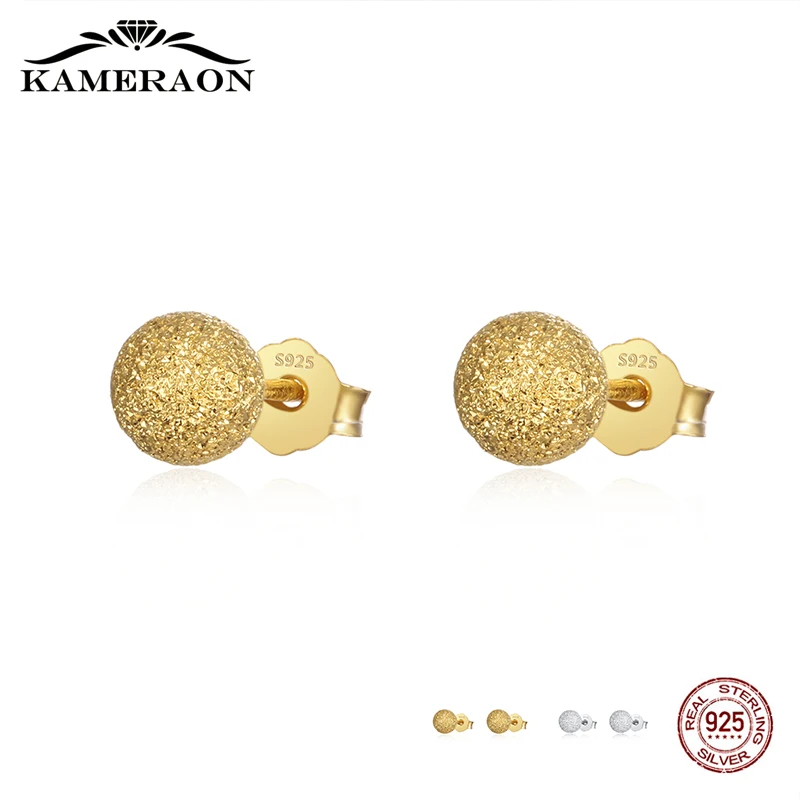 Original 925 Silver Stud Earring Women Enamel Round Frosted Astigmatism Gold Fashion Jewelry Female Catkins