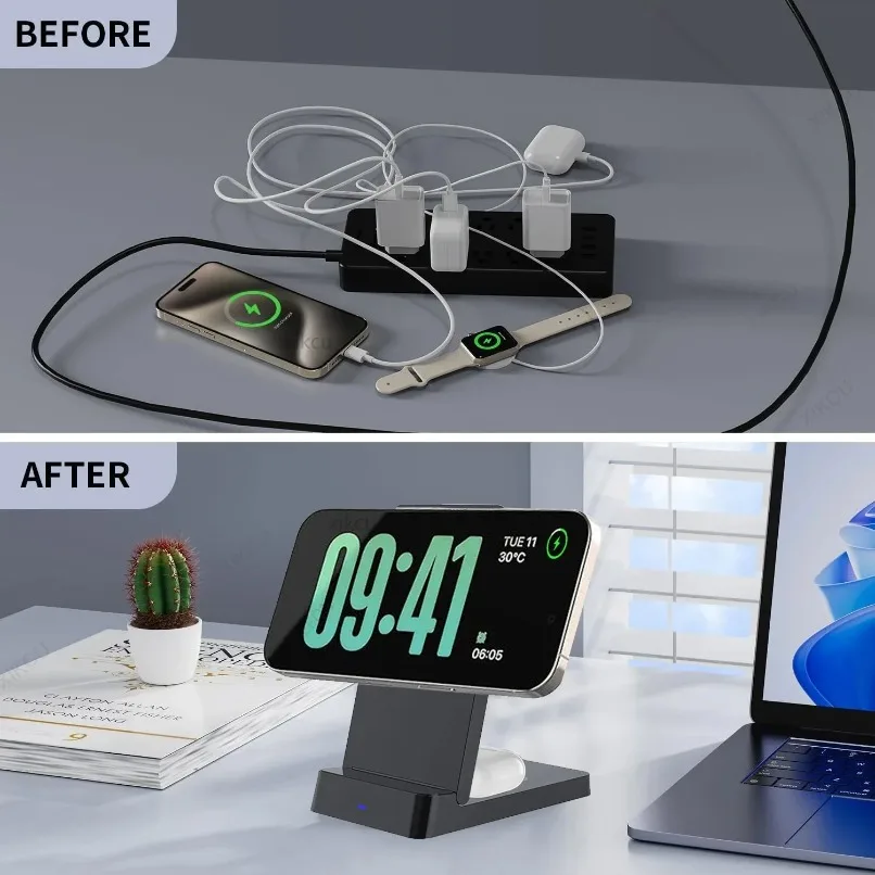 Universal 3 in 1 Foldable Wireless Charger Stand Multi Purpose Fast Charging Dock for Phone Watch Earbuds Desktop Charging