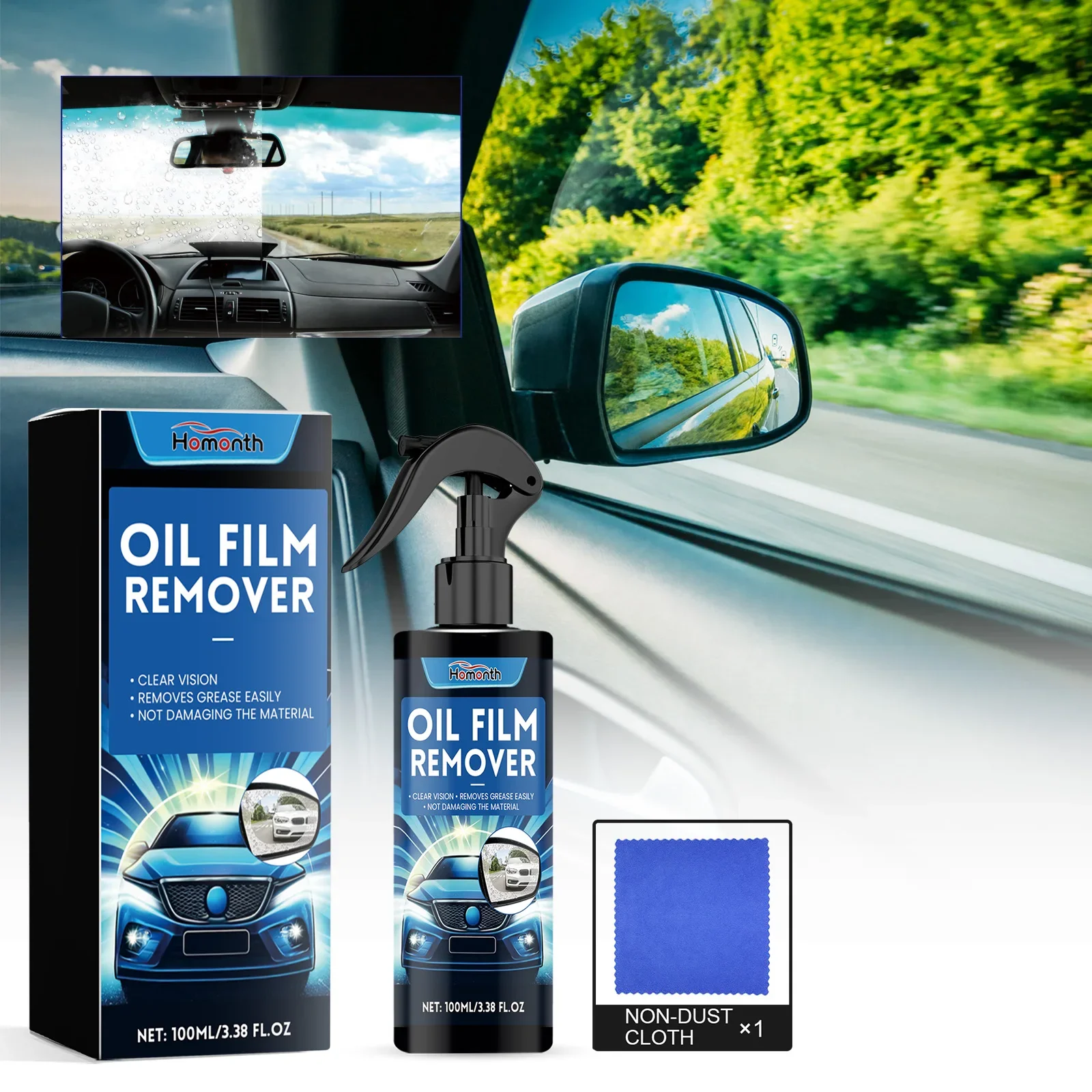 

Homonth Windshield Oil Film Cleaner Spray Glass Long Lasting Prevent Fogging Auto Glass Polishing Dust Stain Oil Film Remover