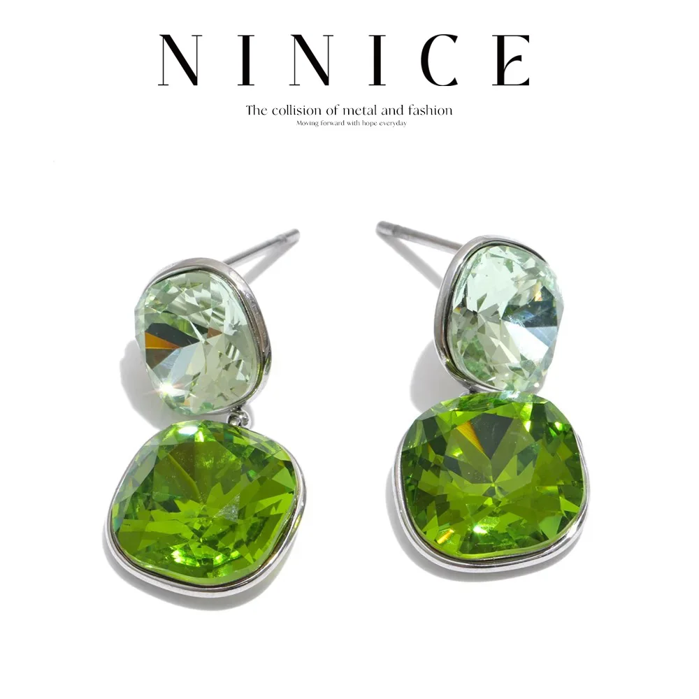 NiNice Stainless Steel Square Drop Earrings Exquisite Multi Color Crystal Daily Anti Allergy Jewelry New Trending Accessories