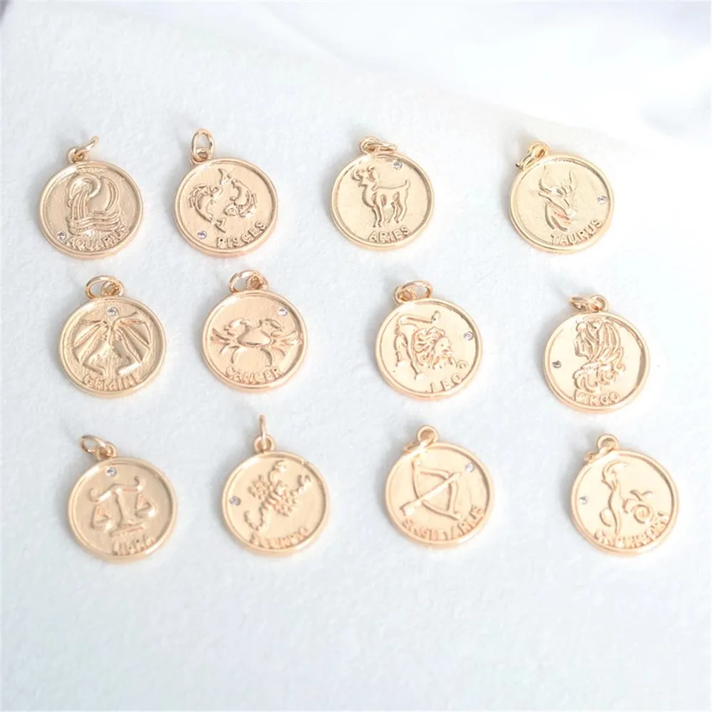 

14K Gold Filled Inlaid Zircon Tag, Twelve Constellations Tag, Small Pendant, Bracelet, Necklace, DIY Jewelry Accessories